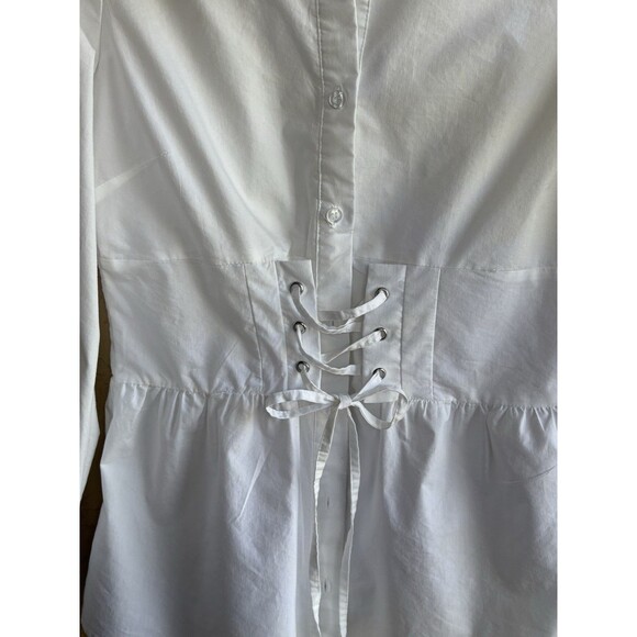 NY & Company White Small Lace Up Witchy Bodice Long Sleeve Woman’s Fairy Blouse - Picture 5 of 9